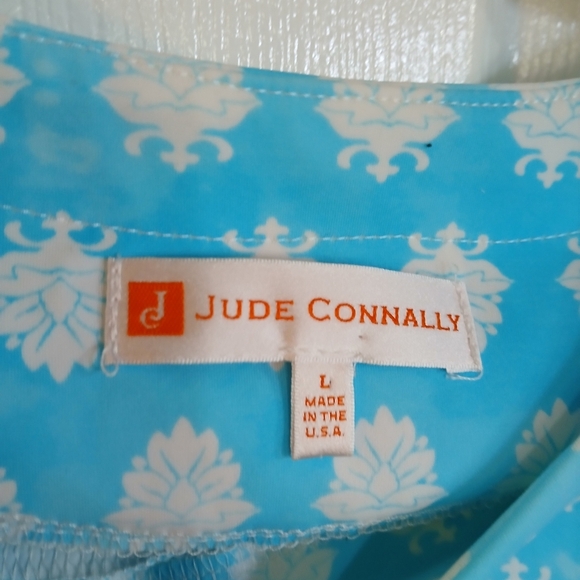 Jude Connally Aqua Blue White Ella Stretch Dress Size L Casual Short Sleeve - Picture 5 of 8